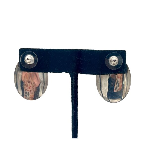 Vintage Zuni Sterling Silver Oval Earrings Turquoise Coral Malachite Lapis Inlay - Picture 4 of 8